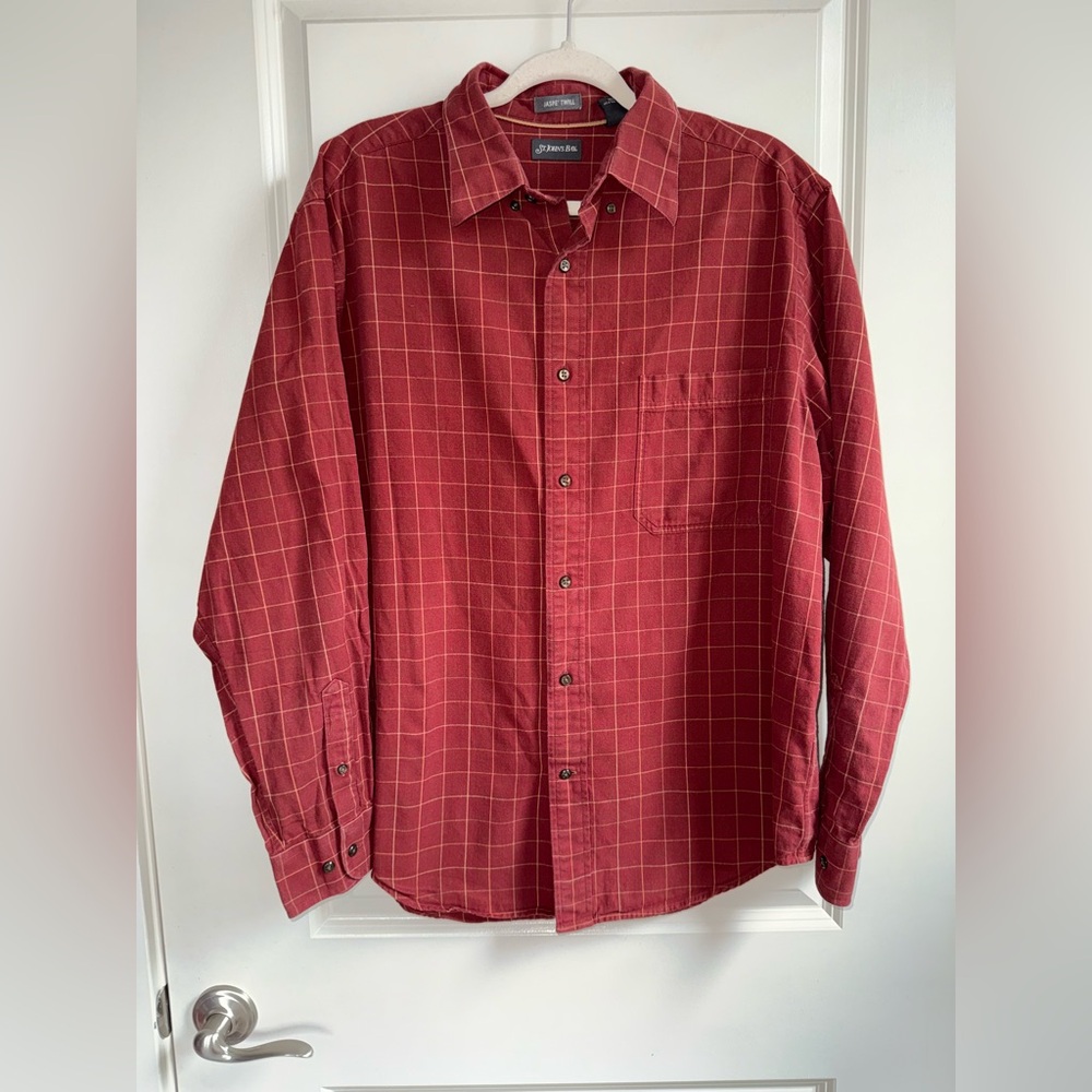 St. John's Bay Men's Rusty Checkered Jaspe’ Twill Shirt Size L 100% Cotton